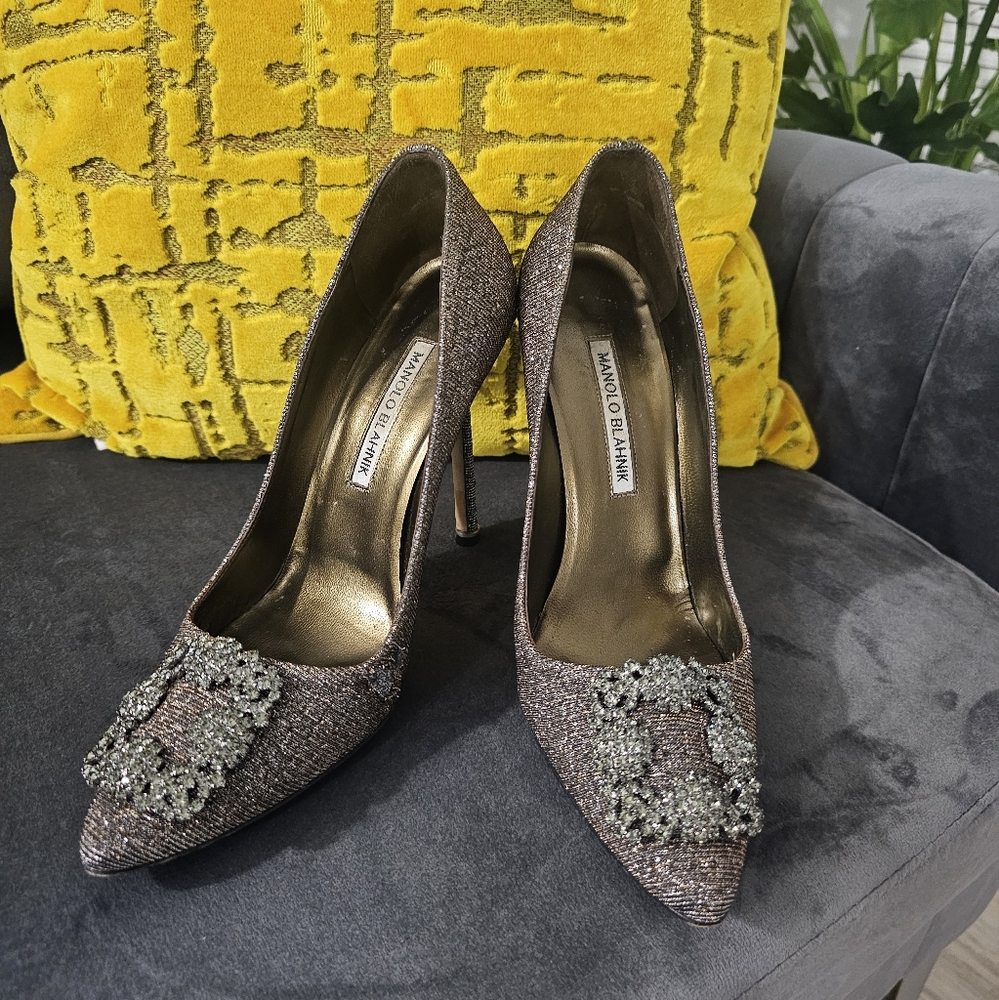 Manolo Blahnik Brown Embellished Heels